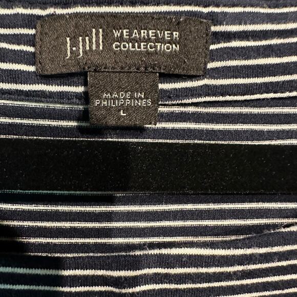 J.Jill Size Large Cap Sleeve Knit Top Wearever Collection Navy White Stripe - Picture 3 of 6